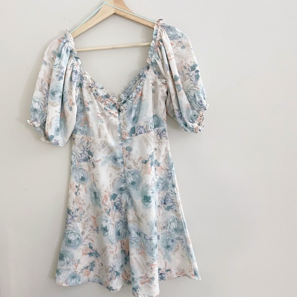 Cream and Blue Puff Sleeve Mini Sundress - Picture 4 of 5